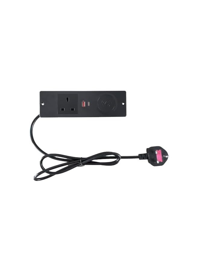 PROMASS promass Furniture Recessed Power Strip flush mount extension lead with USB C and Wireless Charging,1 UK Plug, 1.8M Power Extension Cord for Home Office Conference and hotel Desktop, Black  - Image 3