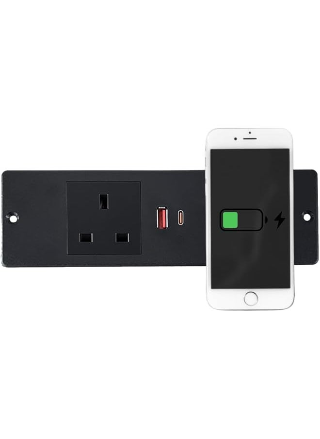 PROMASS promass Furniture Recessed Power Strip flush mount extension lead with USB C and Wireless Charging,1 UK Plug, 1.8M Power Extension Cord for Home Office Conference and hotel Desktop, Black  - Image 1