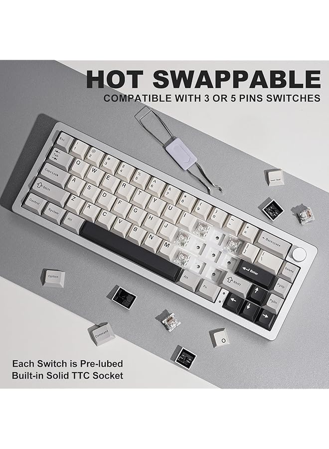 YUNZII Al66 Wireless Mechanical Keyboard 65% Knob Control Aluminum Gaming Keyboard Bluetooth/2.4G/Wired Hot Swappable Pre Lubed Switches Gasket Mounted Rgb Keyboard For Win/Mac（Milk Switch Silver)  - Image 5