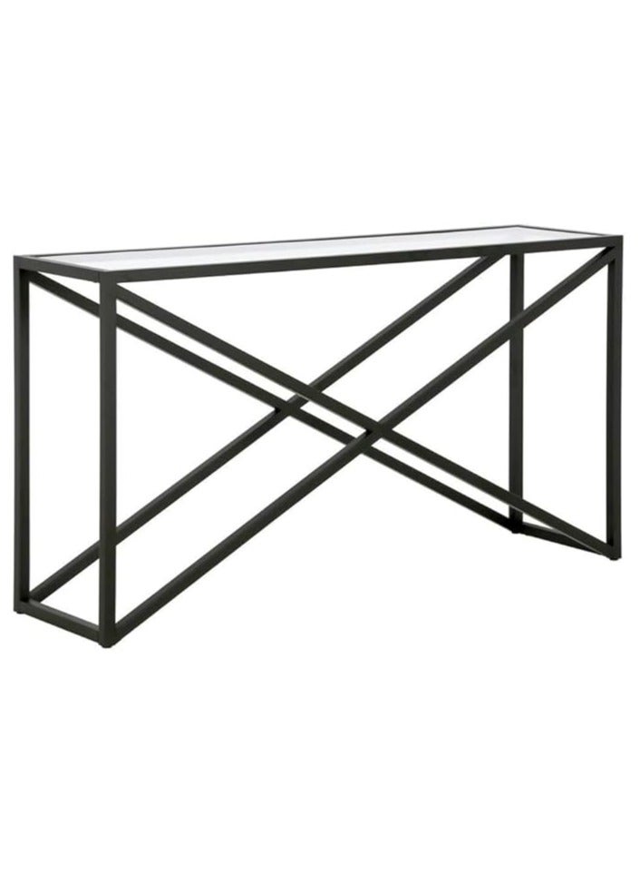 YINZUO Modern Glass Console Table with Metal Frame, Black or Gold Finish, Available in Two Sizes – Clear Tempered Glass Top for Living Room, Entryway, Hallway, or Office Décor  - Image 1