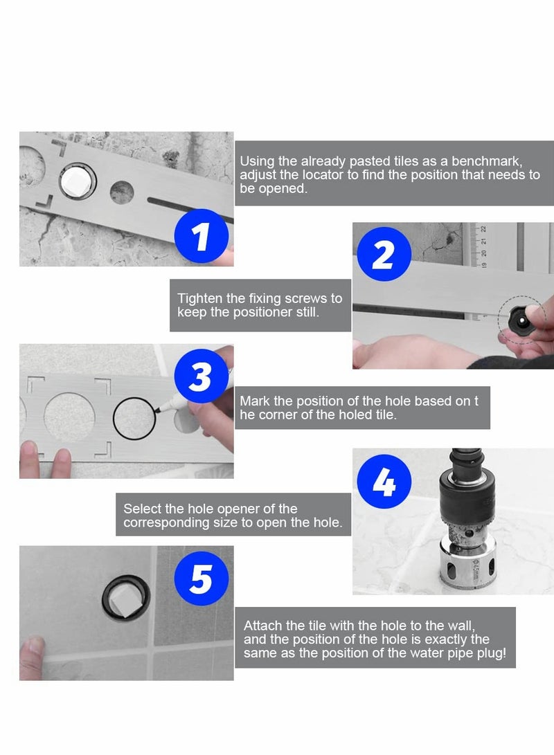 Excefore Ceramic Tile Hole Locator Stainless Steel Direction Jig Accurate Drilling Hole Floor Drilling Guide Finder Gauge 360 Degree Adjustment Hole Locator for Ceramic Cutting  - Image 4