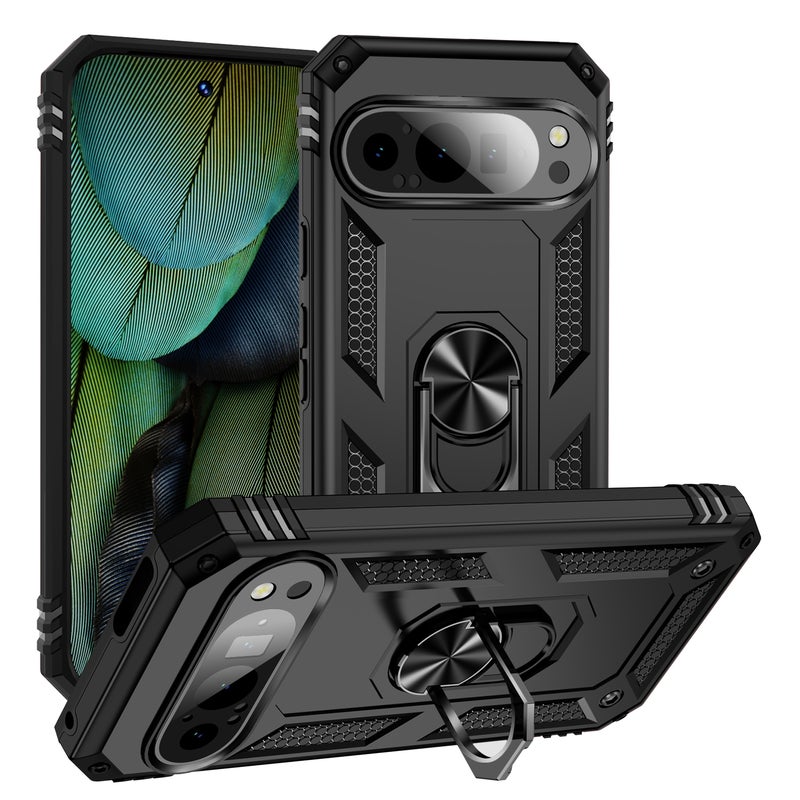 HuHa Protective Cover For Google Pixel 9 Pro / 9 Shockproof TPU + PC Phone Case with Holder(Black) - Image 1
