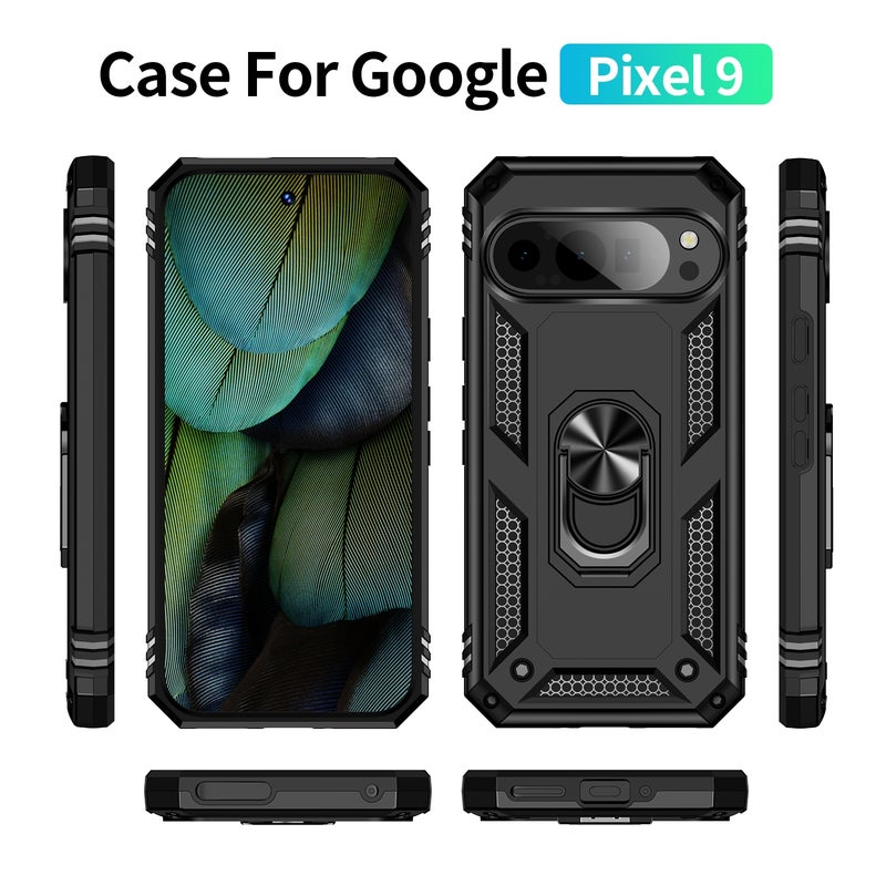 HuHa Protective Cover For Google Pixel 9 Pro / 9 Shockproof TPU + PC Phone Case with Holder(Black) - Image 2