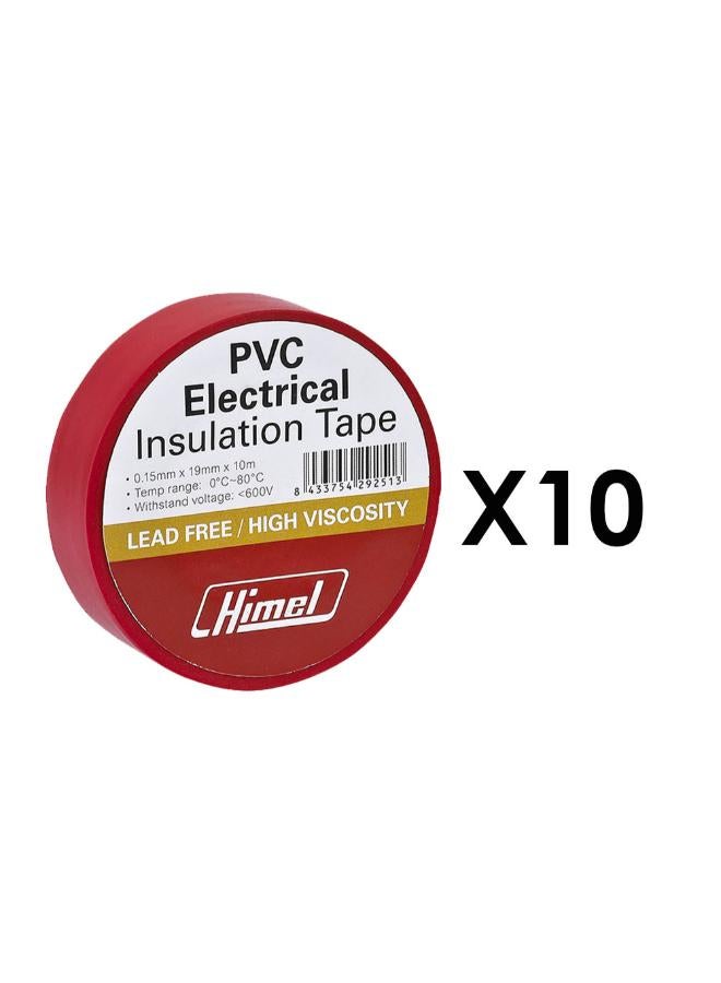 Himel Set Of 10 Electrical Insulation Pvc Tape Roll 0.15Mmx19Mmx10M Red