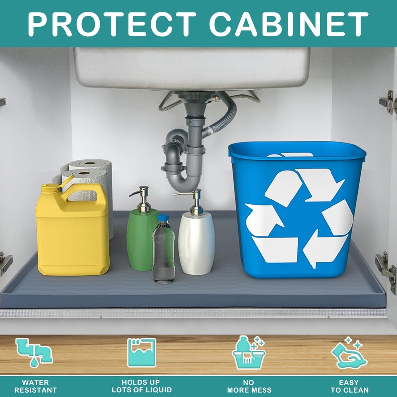 URMONA Waterproof Silicone Under Sink Mat 25'' x 22'' Shelf Liner for Kitchen and Bathroom, Cabinet and Counter Protector, Storage and Organizers, Litter Mat, Pet Cat Puppy Essentials(Black) - Image 2