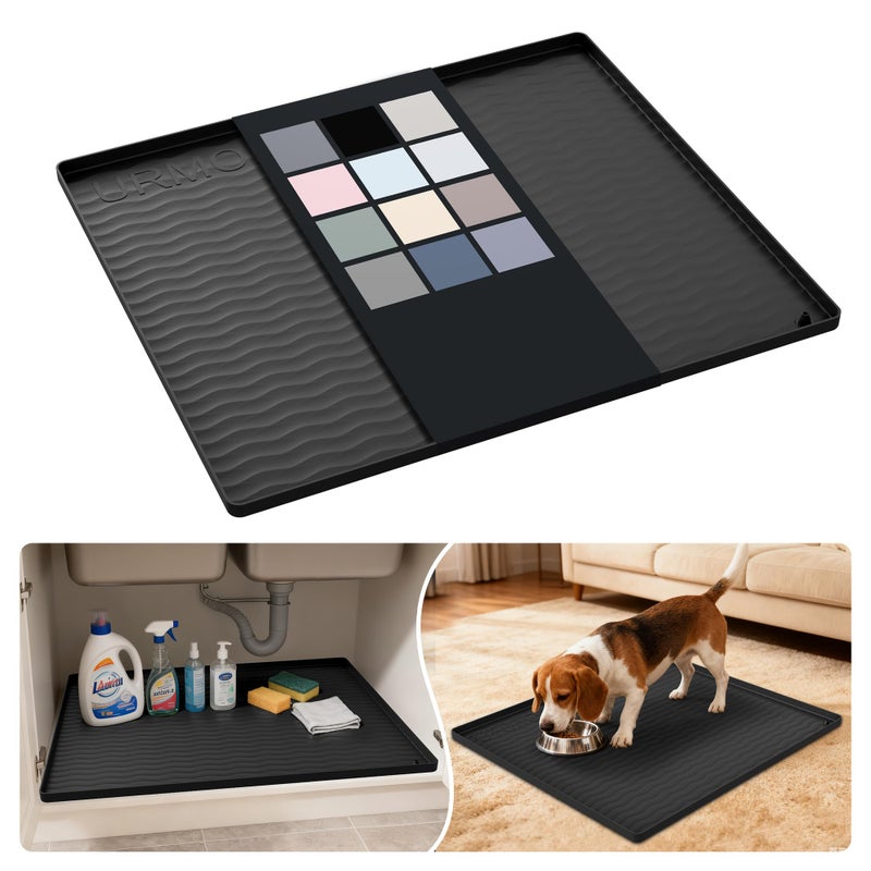 URMONA Waterproof Silicone Under Sink Mat 25'' x 22'' Shelf Liner for Kitchen and Bathroom, Cabinet and Counter Protector, Storage and Organizers, Litter Mat, Pet Cat Puppy Essentials(Black) - Image 1