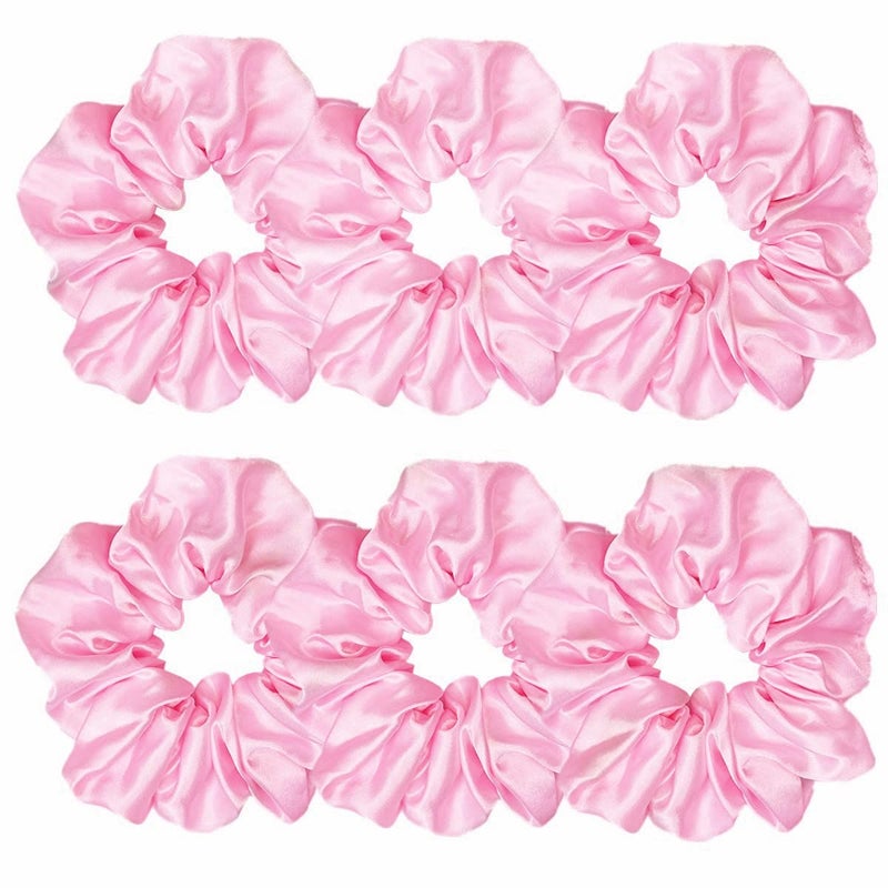 Sufermoe 6 Pcs 45 Inch Satin Silk Hair Scrunchies Light Pink Elastic Hair Ties for Women and Girls Hair Accessories for Different Hairstyles and Occasions