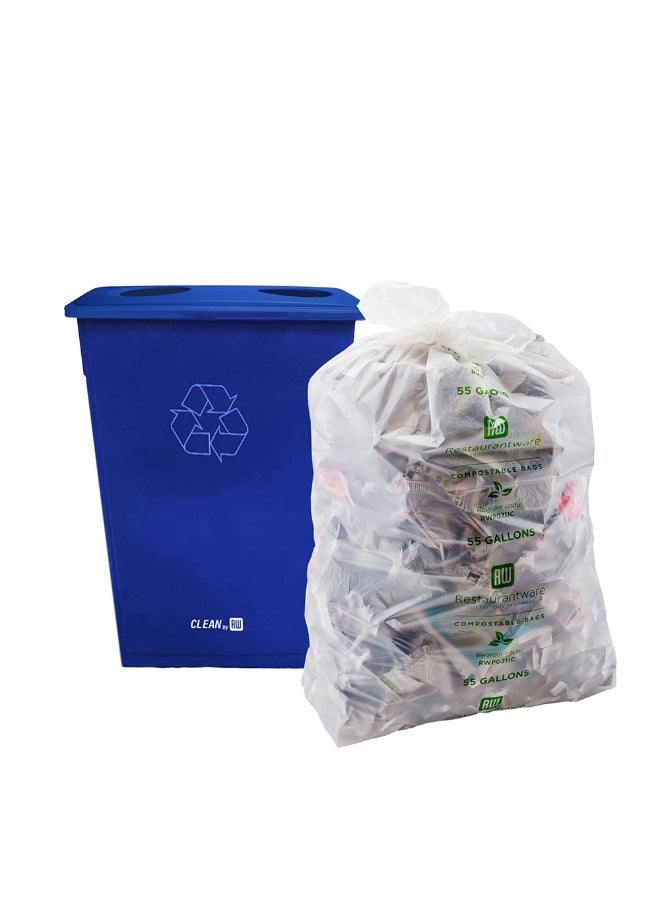 Restaurantware LID ONLY: RW Clean 1 Recycling Can Lid, Fits 23 Gallon Trash Can - Two Bottle/Can Openings, Blue Plastic Lid For Waste Basket, Heavy-Duty, Trash Can Sold Separately  - Image 2