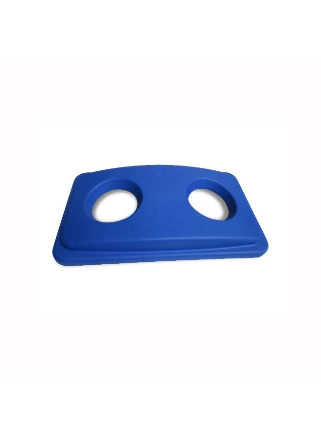 Restaurantware LID ONLY: RW Clean 1 Recycling Can Lid, Fits 23 Gallon Trash Can - Two Bottle/Can Openings, Blue Plastic Lid For Waste Basket, Heavy-Duty, Trash Can Sold Separately  - Image 1