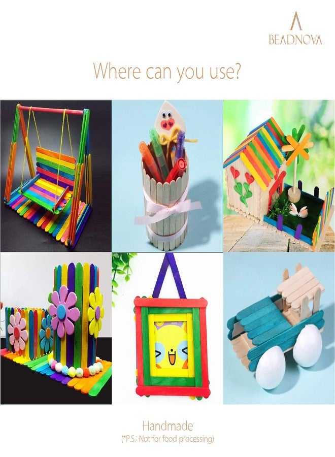 BEADNOVA Colorful Popsicle Sticks Color Popsicle Natural Wood Craft Sticks Wooden for Crafter Teacher Student (6 Inch, 200 Piece, Mix Color) - Image 4