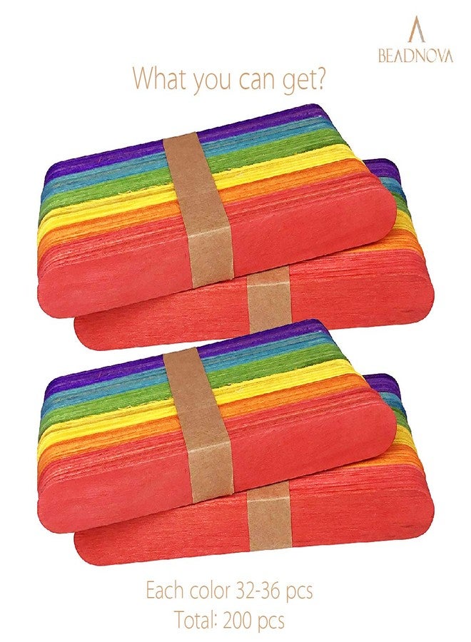 BEADNOVA Colorful Popsicle Sticks Color Popsicle Natural Wood Craft Sticks Wooden for Crafter Teacher Student (6 Inch, 200 Piece, Mix Color) - Image 3