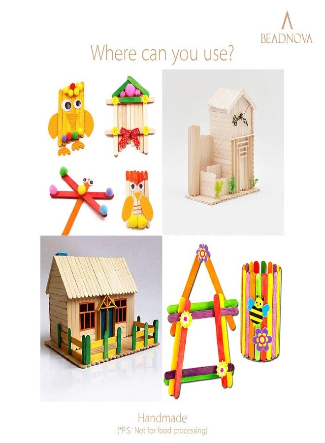 BEADNOVA Colorful Popsicle Sticks Color Popsicle Natural Wood Craft Sticks Wooden for Crafter Teacher Student (6 Inch, 200 Piece, Mix Color) - Image 5