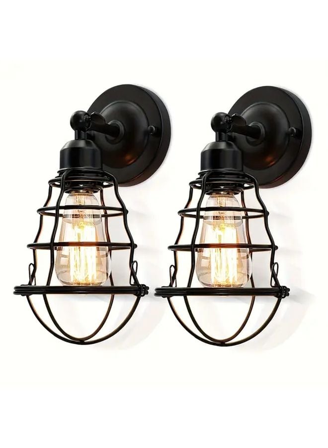 2PACK Industrial Black Metal Wall Sconces Adjustable Wire Cage E26 Socket Hardwired 110V 220V Farmhouse Lighting - Image 2