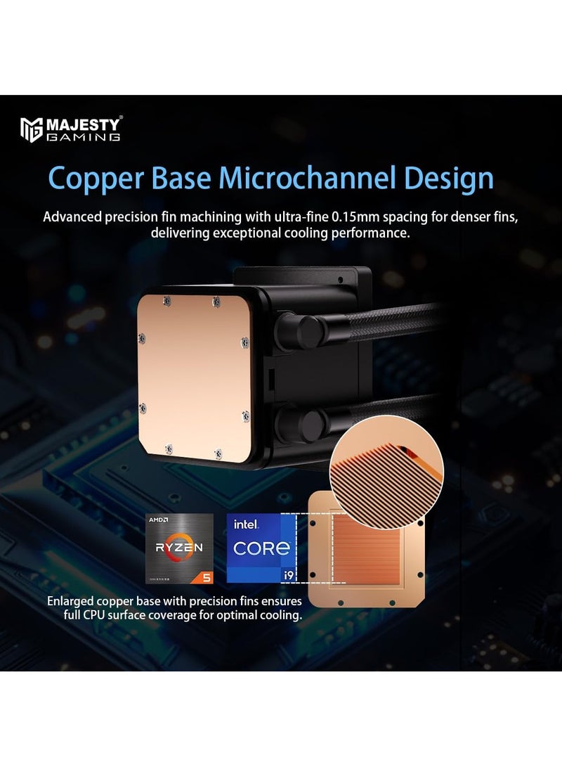 ماجيستي مبرد مائي لوحدة المعالجة المركزية ماجيستي 360MM ARGB، شاشة IPS LCD، مضخة مطورة، أنابيب مجدولة، ثلاث مراوح ARGB 120mm، متوافق مع Intel وAMD،للألعاب - Image 5