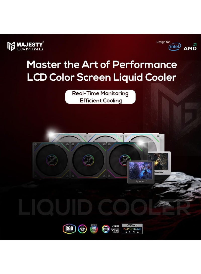 ماجيستي مبرد مائي لوحدة المعالجة المركزية ماجيستي 360MM ARGB، شاشة IPS LCD، مضخة مطورة، أنابيب مجدولة، ثلاث مراوح ARGB 120mm، متوافق مع Intel وAMD،للألعاب - Image 2