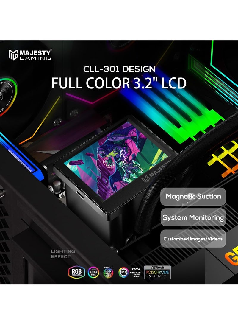 ماجيستي مبرد مائي لوحدة المعالجة المركزية ماجيستي 360MM ARGB، شاشة IPS LCD، مضخة مطورة، أنابيب مجدولة، ثلاث مراوح ARGB 120mm، متوافق مع Intel وAMD،للألعاب - Image 3