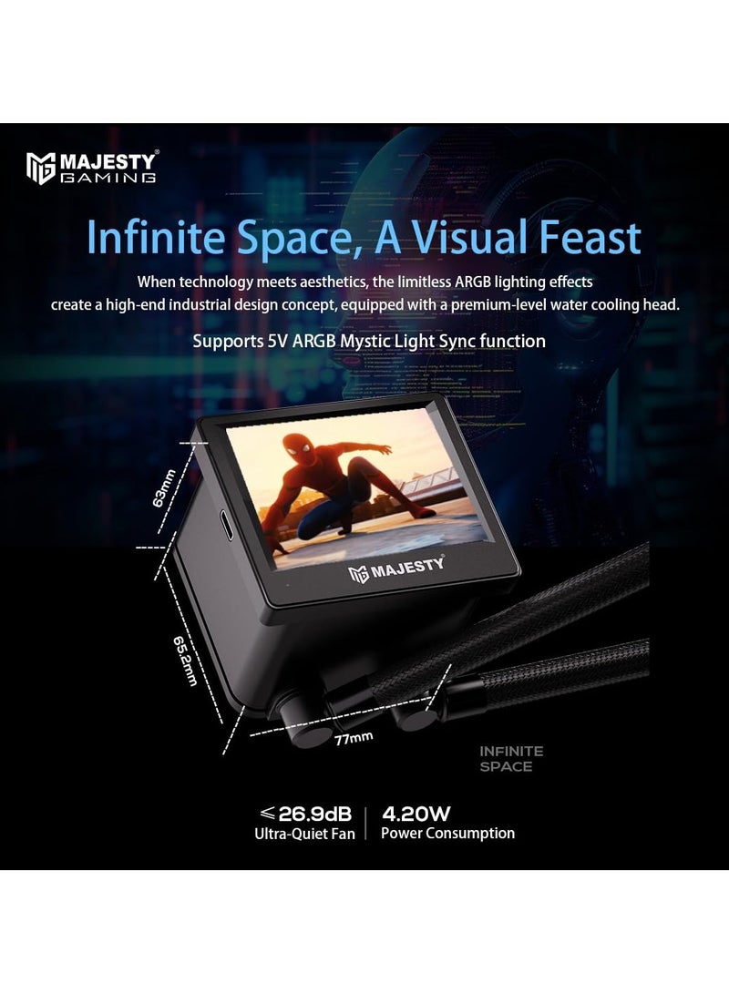 ماجيستي مبرد مائي لوحدة المعالجة المركزية ماجيستي 360MM ARGB، شاشة IPS LCD، مضخة مطورة، أنابيب مجدولة، ثلاث مراوح ARGB 120mm، متوافق مع Intel وAMD،للألعاب - Image 4