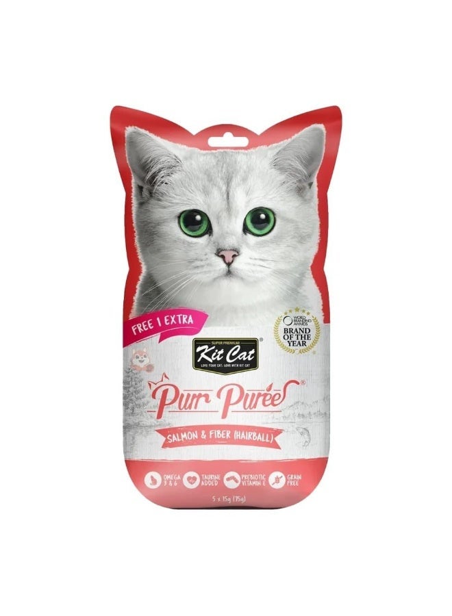 كيت كات مكافآت القطط السائلة من كيت كات بوريه بنكهة السلمون والألياف (كرة الشعر)، 5 × 15 جم (75 جم) - Image 1