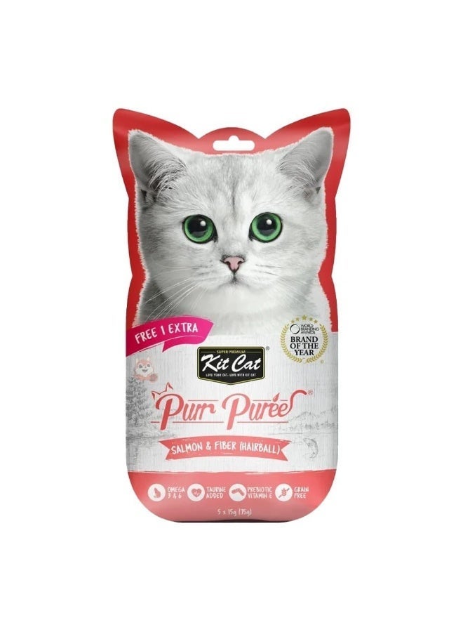 كيت كات بور بيوريه سلمون وألياف (للتخلص من كرات الشعر) - مكافآت سائلة للقطط. 5 × 15 غ (75 غ × 3) - 3 عبوات - Image 2