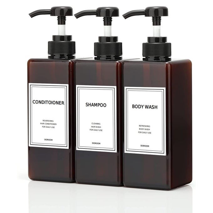 SHAMPOO AND CONDITIONER DISPENSER REFILLABLE SHAMPOO AND CONDITIONER BOTTLES SET WITH LABELS EMPTY SHOWER PLASTIC DISPENSER 21OZ