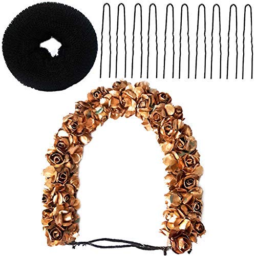 Rapidsflow® Bun Decoration With Gajra For Hair + Hair Donut + Juda Pins For Women And Girls (Golden) - Image 5