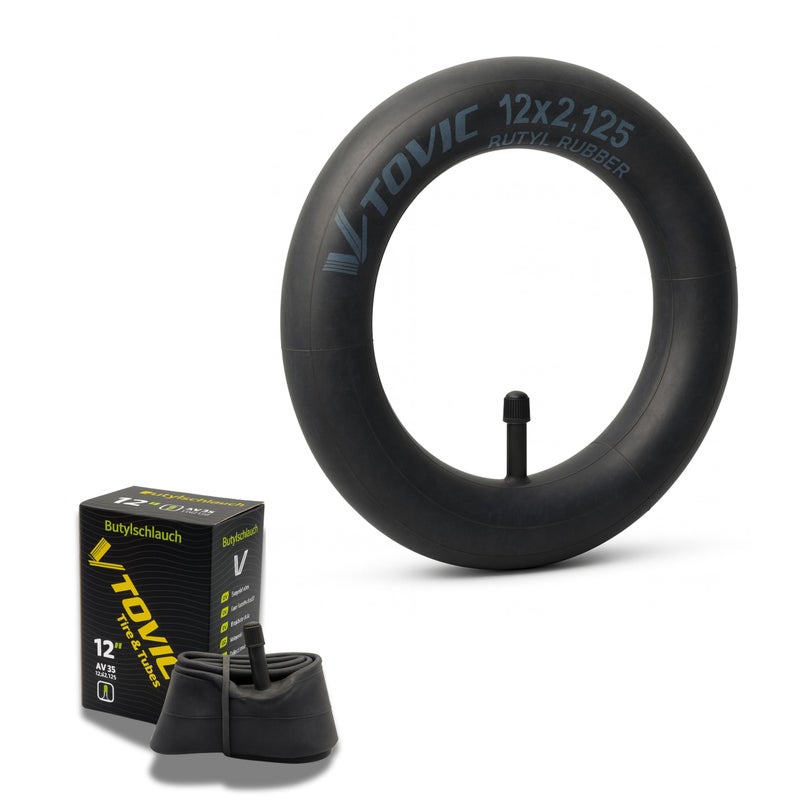 V-Tovic Tires Inner Tube 12x2.125 AV35 – Butyl Rubber Bicycle Tube for Kids Bikes, Electric Scooters, Strollers, Tricycles, Wheelchairs – Durable, Puncture Resistant, Easy Install - Image 1