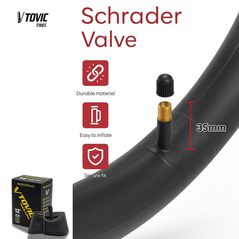 V-Tovic Tires Inner Tube 12x2.125 AV35 – Butyl Rubber Bicycle Tube for Kids Bikes, Electric Scooters, Strollers, Tricycles, Wheelchairs – Durable, Puncture Resistant, Easy Install - Image 2