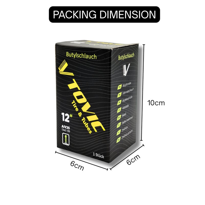 V-Tovic Tires Inner Tube 12x2.125 AV35 – Butyl Rubber Bicycle Tube for Kids Bikes, Electric Scooters, Strollers, Tricycles, Wheelchairs – Durable, Puncture Resistant, Easy Install - Image 4