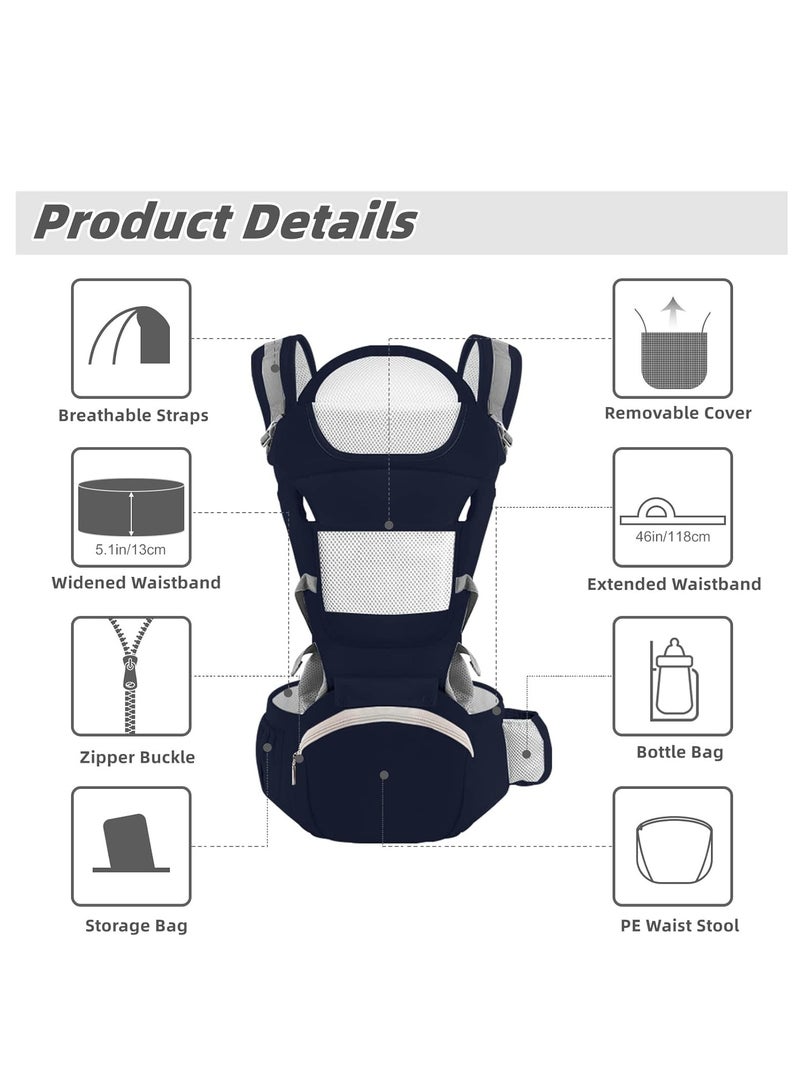 SYOSI Baby Carrier Ergonomic Infant Carrier with Hip Seat Kangaroo Bag Soft Baby Carrier Newborn to Toddler 7-45lbs Front and Back Baby Holder Carrier for Men Dad Mom - Image 2