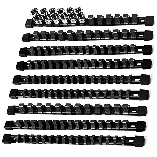 Reniteco Socket Organizer Drive ABS Tools - Black Socket Holder, Premium Quality 9 Pieces Socket Holders Kit 1/4-Inch x 48 Clips, 3/8-Inch x 45 Clips, 1/2-Inch x 36 Clips（9PC,Black - Image 1