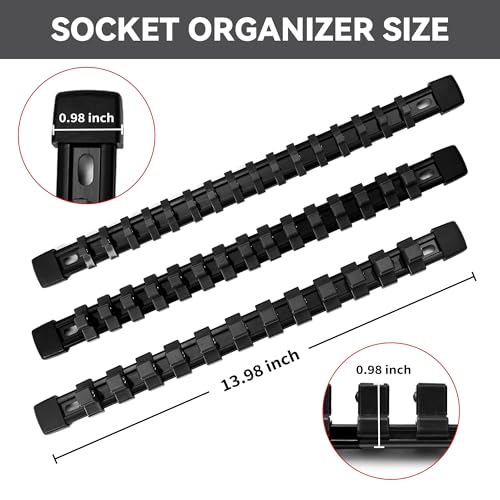 Reniteco Socket Organizer Drive ABS Tools - Black Socket Holder, Premium Quality 9 Pieces Socket Holders Kit 1/4-Inch x 48 Clips, 3/8-Inch x 45 Clips, 1/2-Inch x 36 Clips（9PC,Black - Image 4