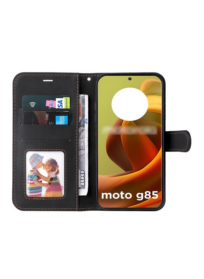 S-TOP Case For Motorola Moto G85 Three Color Splicing Leather Phone Case - Image 4