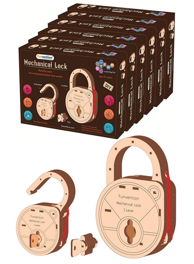 Funvention DIY Mechanical Lock with Key (Pack of 6) - Build Working Lock Yourself - STEM Learning Birthday Return Gifts Party Pack - Image 1