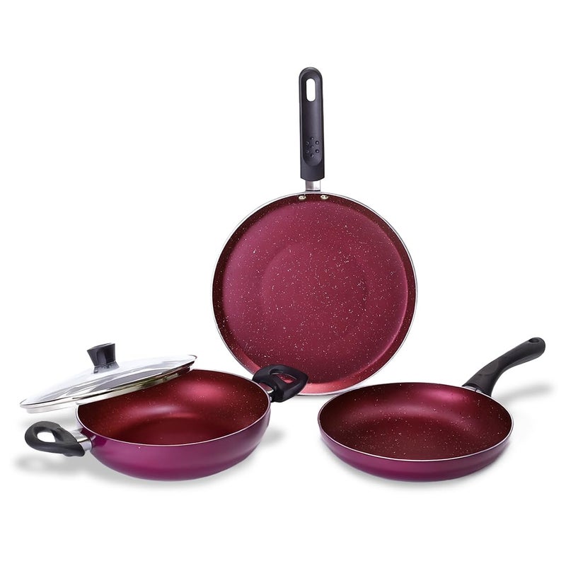 Wonderchef Bandhan Non-Stick Cookware 4 Pc. Set | Fry Pan, Dosa Tawa, Kadhai with Glass Lid | Healthy, Low Oil Meals | Scratch-Resistant | Gas & Induction Compatible | Easy to Clean - Image 2