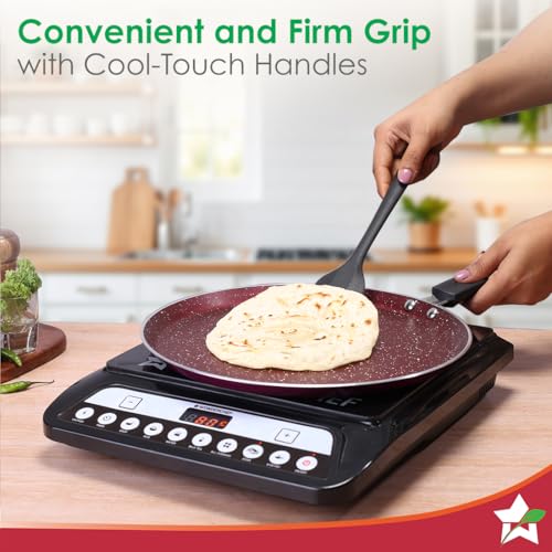 Wonderchef Bandhan Non-Stick Cookware 4 Pc. Set | Fry Pan, Dosa Tawa, Kadhai with Glass Lid | Healthy, Low Oil Meals | Scratch-Resistant | Gas & Induction Compatible | Easy to Clean - Image 4