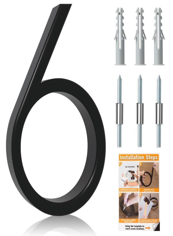 Briout 5" Floating House Number for Outside, Metal Modern Address Numbers for House, Zinc Alloy Anti-Rust Home Address Numbers for Door Mailbox, High Gloss Black (6) - Image 1