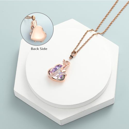 shajwo Butterfly Heart Urn Necklaces Cremation Jewelry for Ashes for Women Men Memorial Human Ashes Pendant,Rose Gold-Purple - Image 4