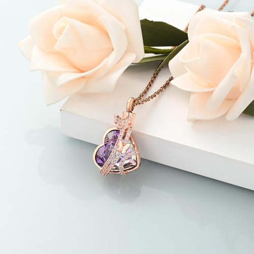 shajwo Butterfly Heart Urn Necklaces Cremation Jewelry for Ashes for Women Men Memorial Human Ashes Pendant,Rose Gold-Purple - Image 3