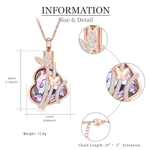 shajwo Butterfly Heart Urn Necklaces Cremation Jewelry for Ashes for Women Men Memorial Human Ashes Pendant,Rose Gold-Purple - Image 2
