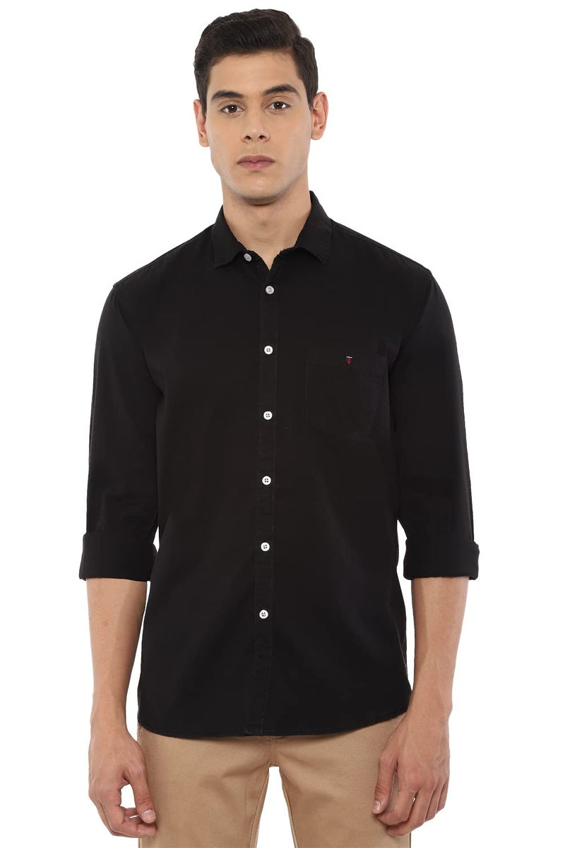 LOUIS PHILIPPE قميص لويس فيليب للرجال من القطن بلون صلب مستقيم (LRSFCSLPQ47815_Black, 42) - Image 1