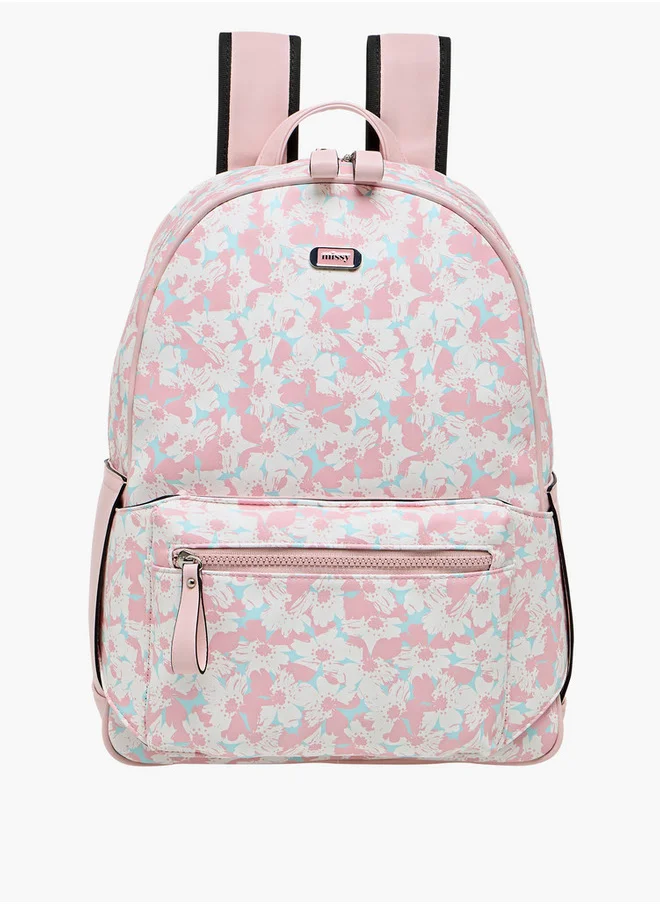 MISSY Women's Floral Print School Backpack with Detachable Pouch - 40x13x31 cm