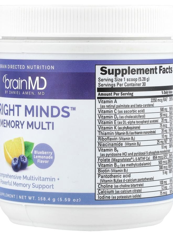 BRAINMD Bright Minds™ Memory Multi Blueberry Lemonade 5.59 oz (158.4 g) - Image 2