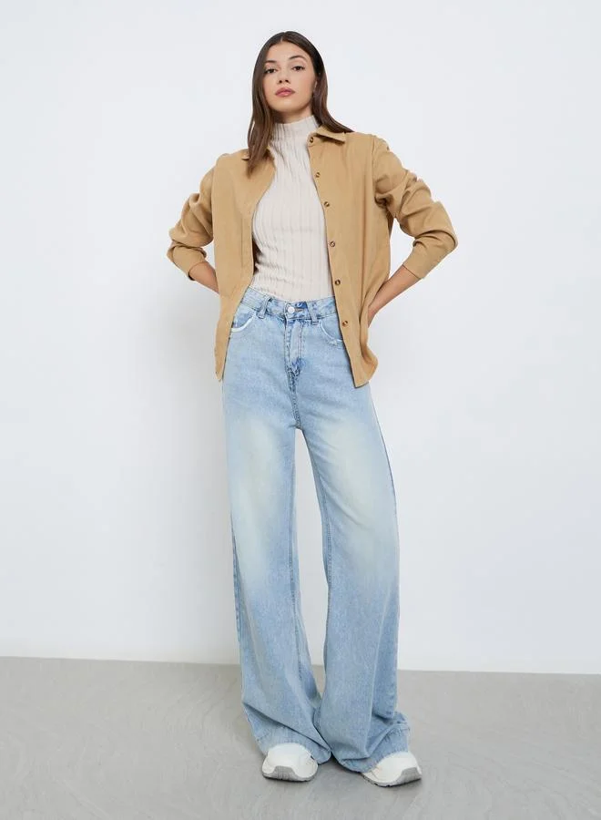 Styli Styli Tan Oversized Corduroy Shirt