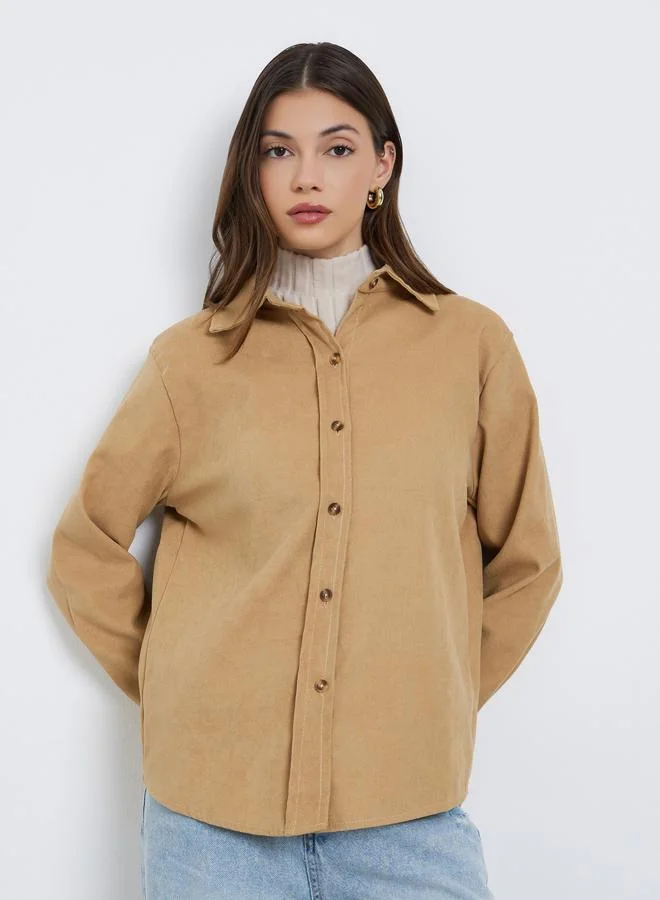 Styli Styli Tan Oversized Corduroy Shirt