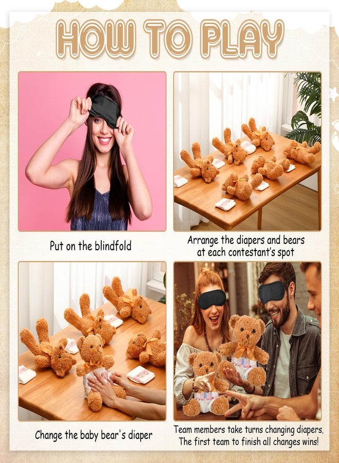 مجموعة ألعاب تغيير الحفاضات لحفلة استقبال المولود الجديد من سيمجوينج، مكونة من 19 قطعة، بتصميم الدببة، تتضمن دمى دببة بطول 12 بوصة، وحفاضات معصوبة العينين، وجوائز ألعاب لحفلة سحب اليانصيب للكشف عن جنس المولود (بني فاتح). - Image 4
