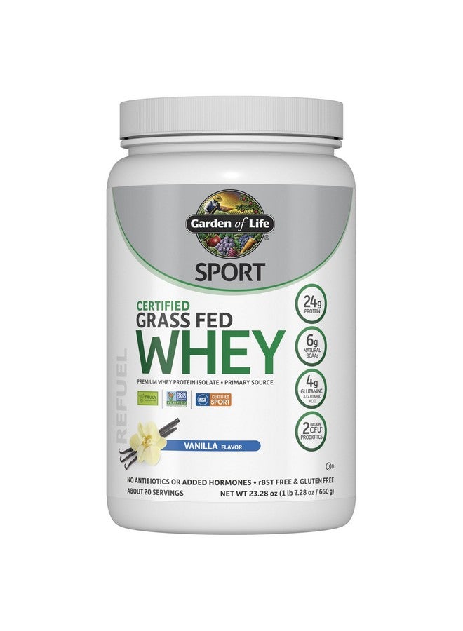 Garden of Life Garden of Life SPORT Whey Protein Powder Vanilla., Premium Grass Fed Whey Protein Isolate plus Probiotics for Immune System Health, 24g Protein, Non GMO, Gluten Free., Cold Processed - 20 Servings - Image 1