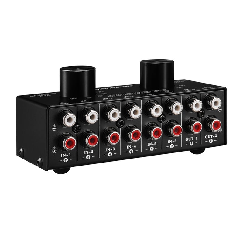 6-In-2-Out Audio Switcher Two-Way Audio Signal Selector Box Splitter Distributor with RCA Inputs & Outputs - Image 4