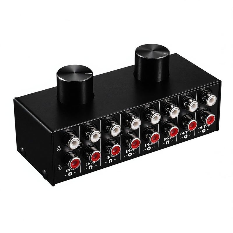 6-In-2-Out Audio Switcher Two-Way Audio Signal Selector Box Splitter Distributor with RCA Inputs & Outputs - Image 1