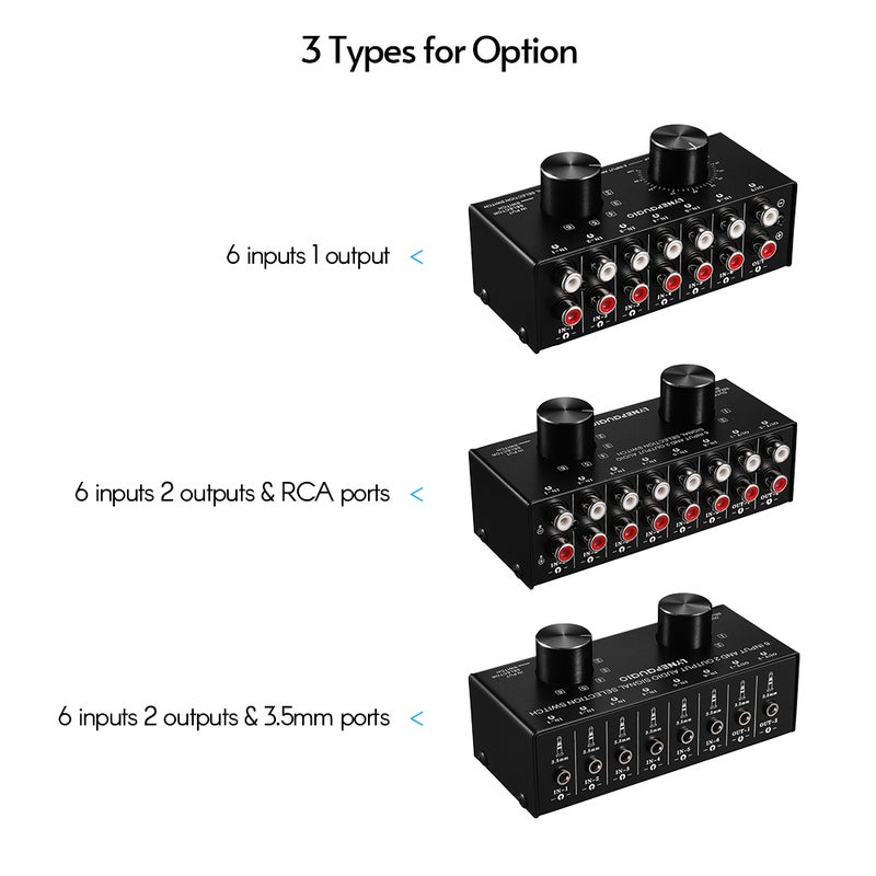 6-In-2-Out Audio Switcher Two-Way Audio Signal Selector Box Splitter Distributor with RCA Inputs & Outputs - Image 5