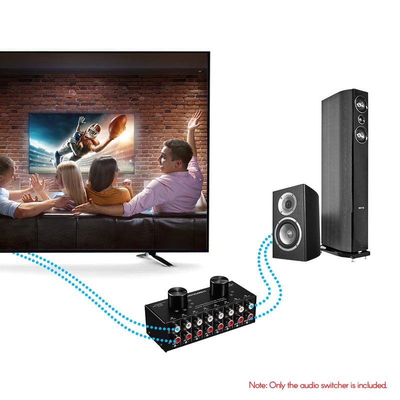6-In-2-Out Audio Switcher Two-Way Audio Signal Selector Box Splitter Distributor with RCA Inputs & Outputs - Image 2